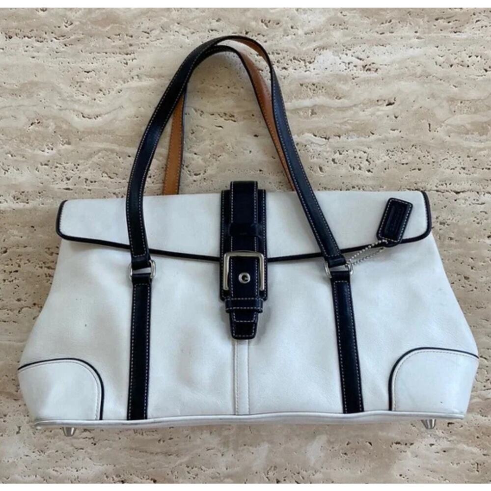 Authentic Coach Hampton Leather Handbag, White & … - image 1